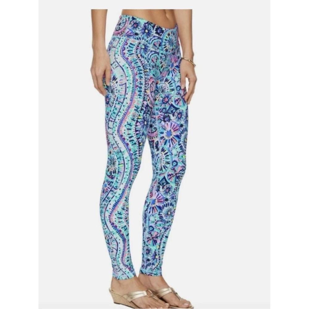 Lilly Pulitzer Luxletic Leggings Women L Pink Green Paisley Preppy Activewear
